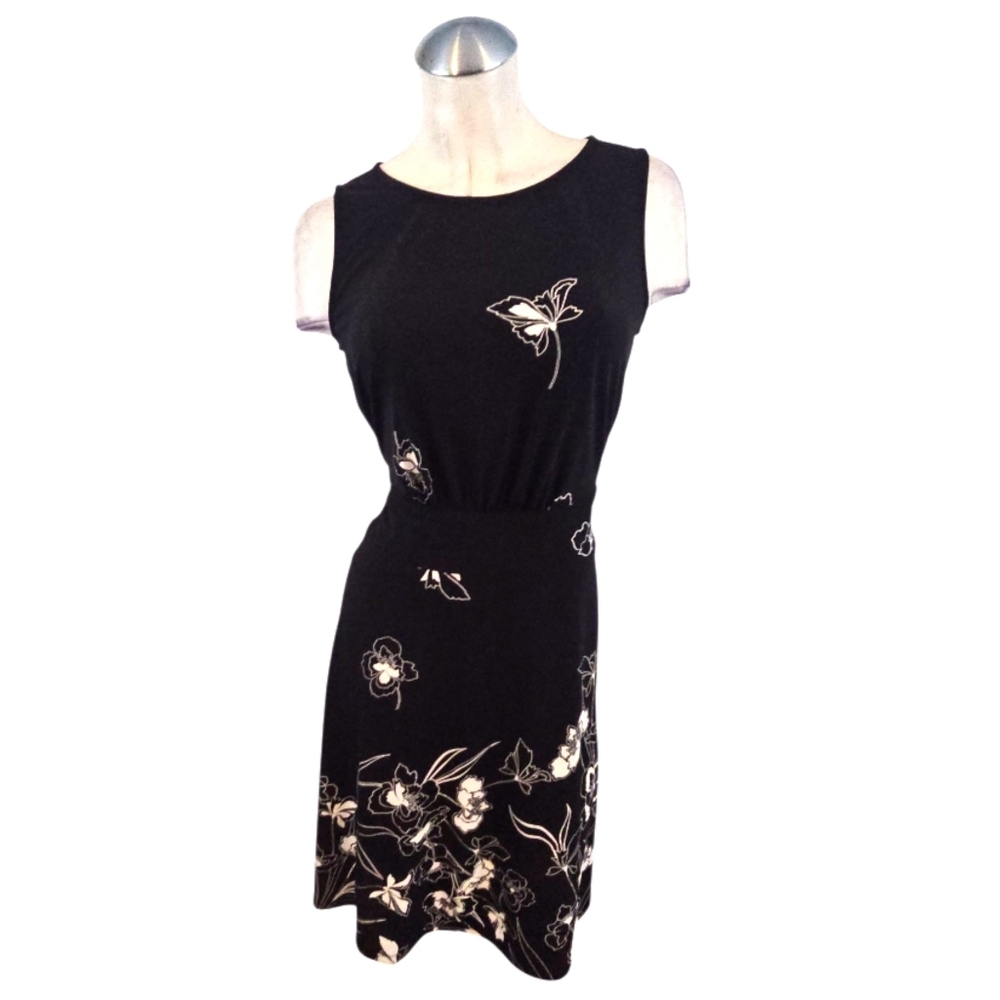 Chaps by Ralph Lauren Size M Black and White Floral Dress